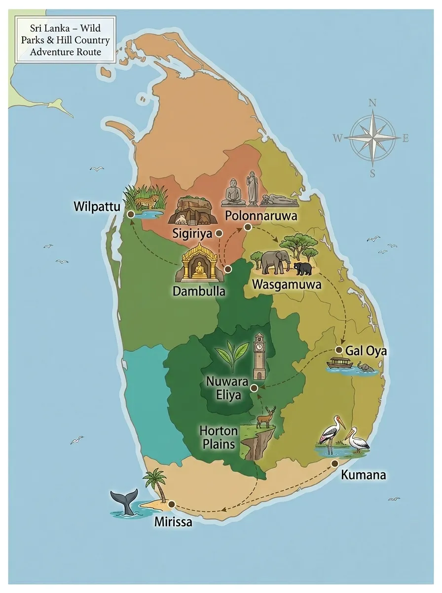 Untamed Echoes – A Ceylon Safari Tour Map