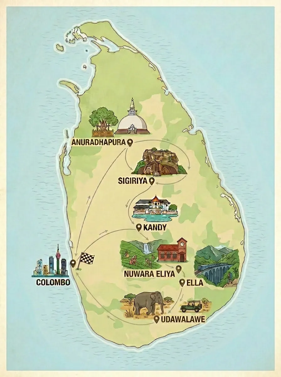 Sri Lanka Heritage Discovery Tour Tour Map