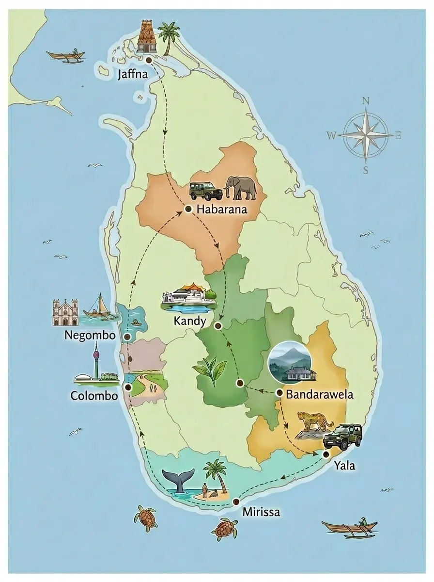 Ceylon Spice & Flavors Journey Tour Map
