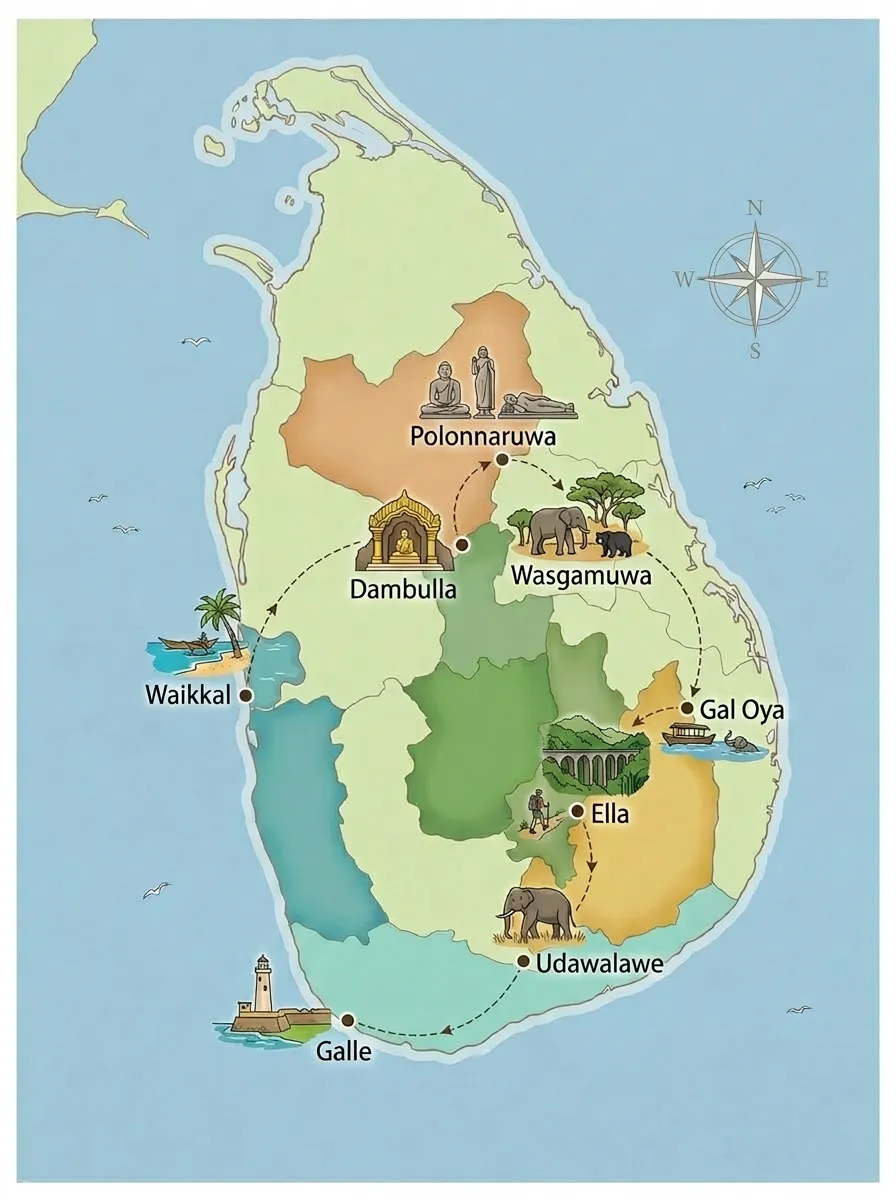 Sri Lanka Elephant Discovery Safari Tour Map